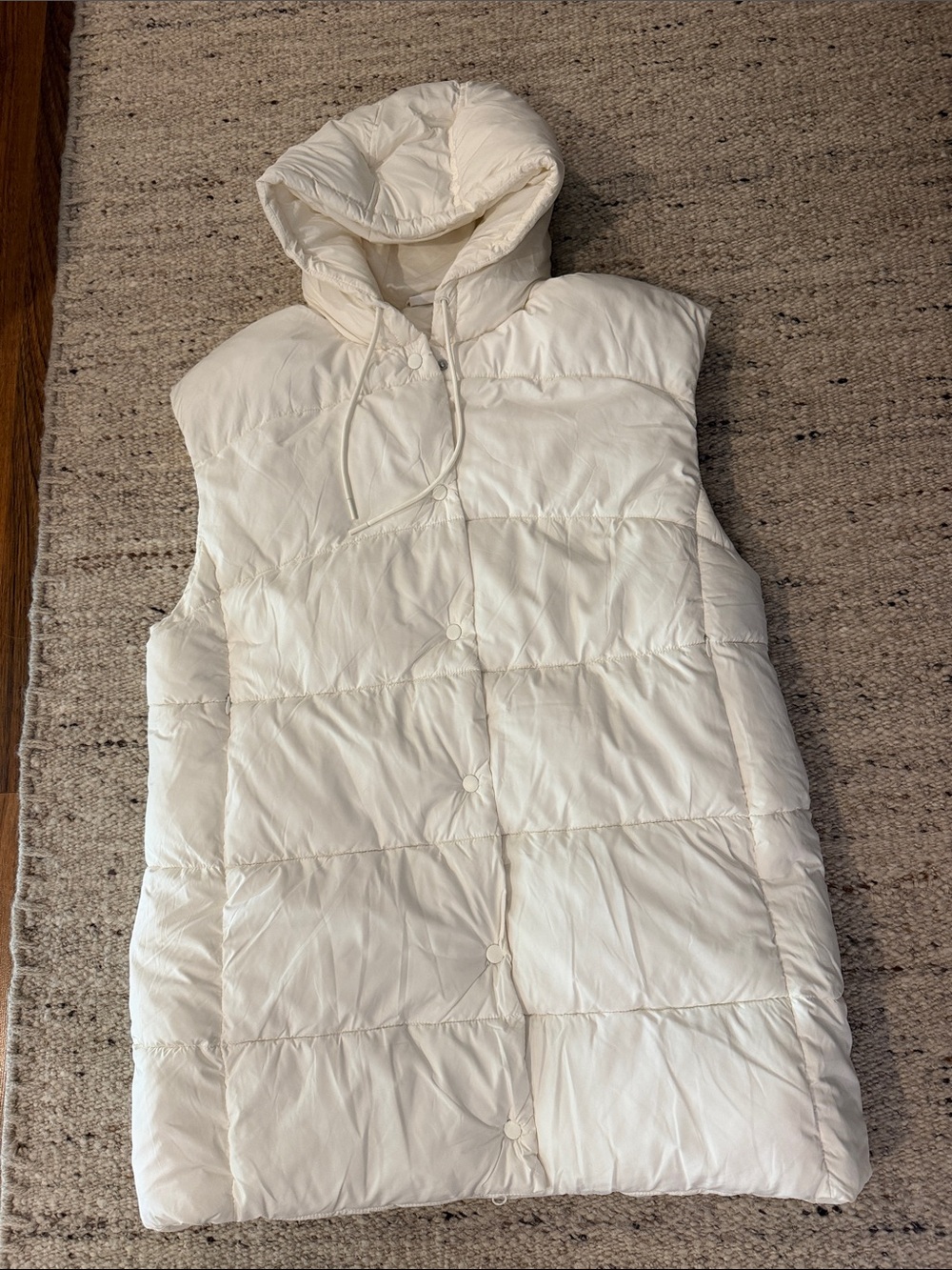 Zella Cream Long Quilted Hooded Puffer Vest-Medium